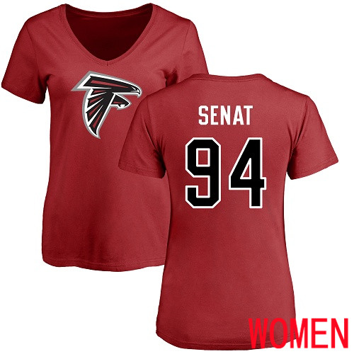 Atlanta Falcons Red Women Deadrin Senat Name And Number Logo NFL Football #94 T Shirt->atlanta falcons->NFL Jersey